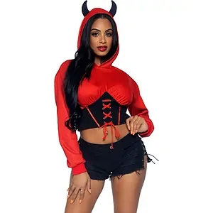 Costum Leg Avenue Devil Cropped Hoodie Rosu pe Vibreaza.ro