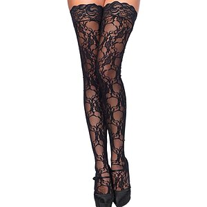 Dresuri Leg Avenue Stay Up Of Floral Lace Negru pe Vibreaza.ro