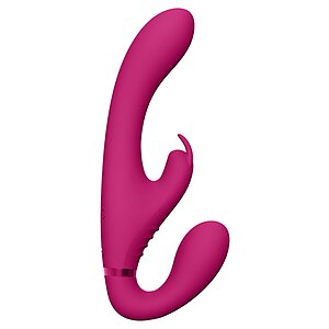 Suki Vibrating Strapless Strap-on Rabbit Roz pe Vibreaza.ro