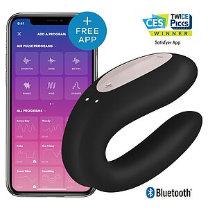 Vibrator Cuplu Satisfyer DoubleJoy Negru Vibrator Cuplu Satisfyer DoubleJoy Negru pe Vibreaza.ro