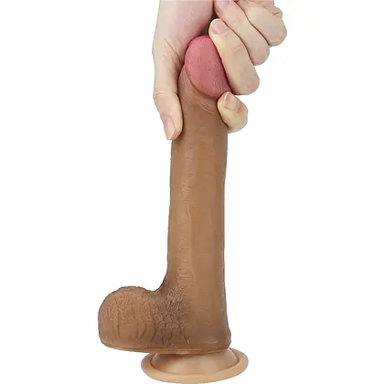 Dildo Realist Nature Penis Strat Dublu Silicon 20 cm Maro