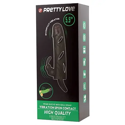 Prelungitor Pretty Love Penis Sleeve With Ball Strap Negru