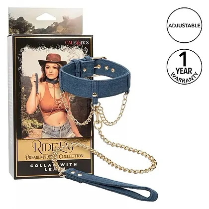 Ride Em Denim Collar and Leash Albastru