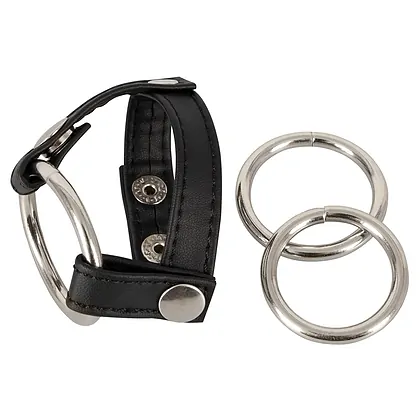 Set Inele Penis Leather Strap Negru