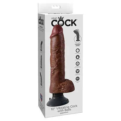 Vibrator Realistic cu Testicule King 10 inch Maro